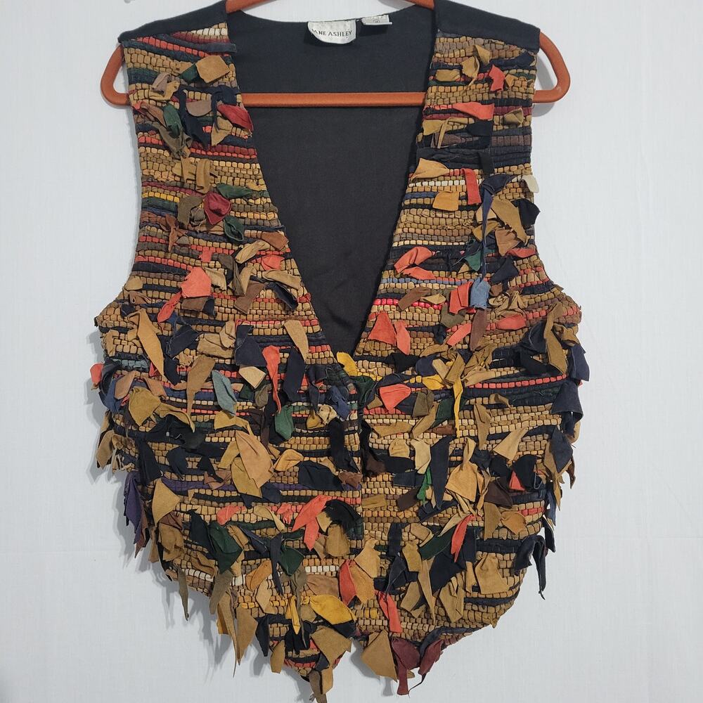 Vintage 90s Genuine Leather Suede Strip Vest size M Multicolor Artsy Western